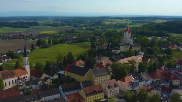 Aerial View City Haag Oberbayern Germany Bavaria Sunny Spring Day — Stock Video