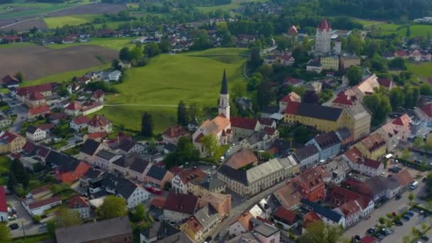 Vista Aérea Cidade Haag Oberbayern Alemanha Baviera Dia Ensolarado Primavera — Vídeo de Stock