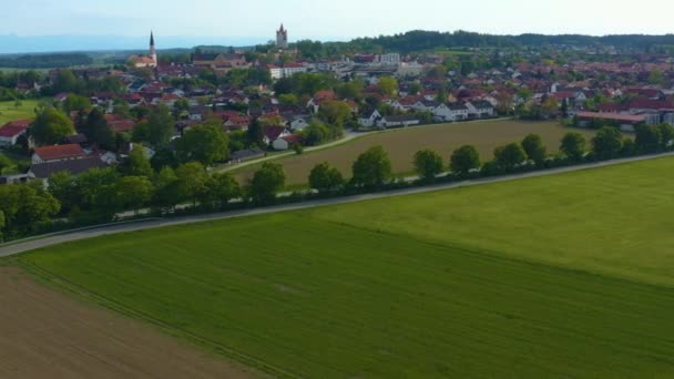 Aerial View City Haag Oberbayern Germany Bavaria Sunny Spring Day — Stock Video