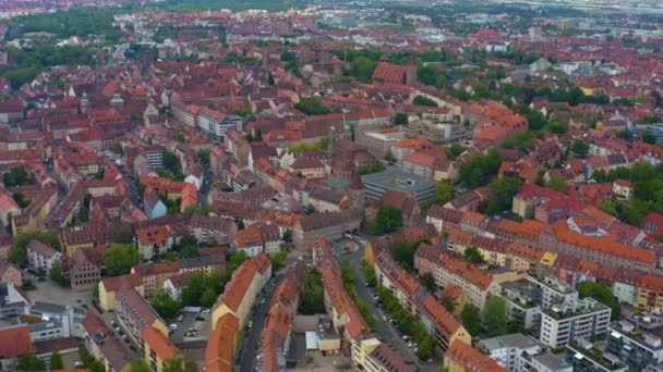 Widok Lotu Ptaka Miasto Norymberga Niemczech Bawaria Słoneczny Wiosenny Dzień — Wideo stockowe