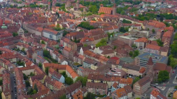 Widok Lotu Ptaka Miasto Norymberga Niemczech Bawaria Słoneczny Wiosenny Dzień — Wideo stockowe