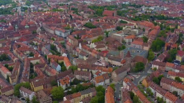 Widok Lotu Ptaka Miasto Norymberga Niemczech Bawaria Słoneczny Wiosenny Dzień — Wideo stockowe