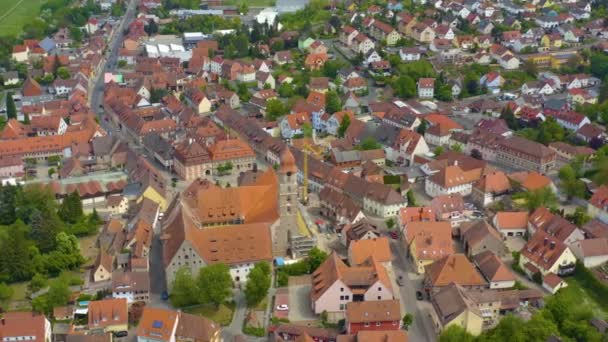 Luchtfoto Van Langenzenn Duitsland Beieren Een Zonnige Lentedag Tijdens Afsluiting — Stockvideo
