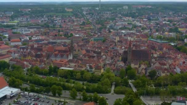 Almanya Daki Ansbach Şehrinin Hava Manzarası Güneşli Bir Ilkbahar Gününde — Stok video