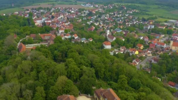 Vista Aérea Ciudad Schillingsfuerst Alemania Baviera Soleado Día Primavera Durante — Vídeo de stock