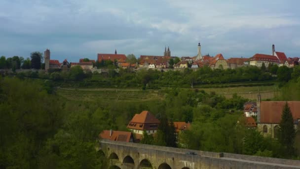 Вид Повітря Місто Ротенбург Дер Таубер Німеччині Баварія Сонячного Весняного — стокове відео