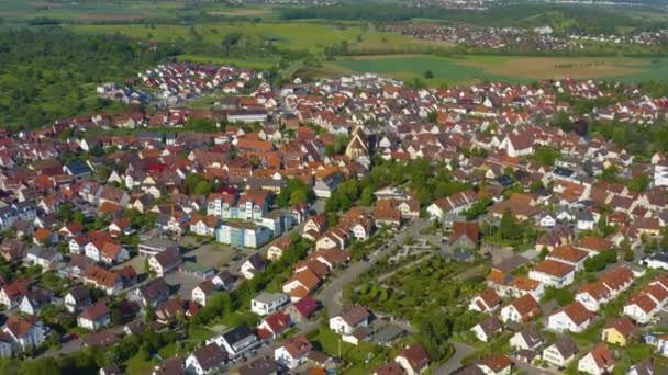 Luchtfoto Van Stad Weilheim Der Teck Duitsland Een Zonnige Lentedag — Stockvideo