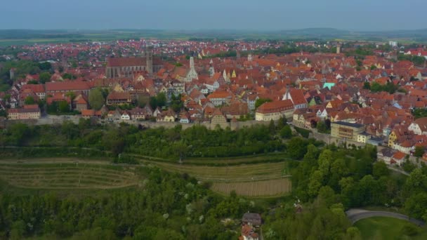 Luftaufnahme Der Stadt Rothenburg Der Tauber Deutschland Bayern Einem Sonnigen — Stockvideo