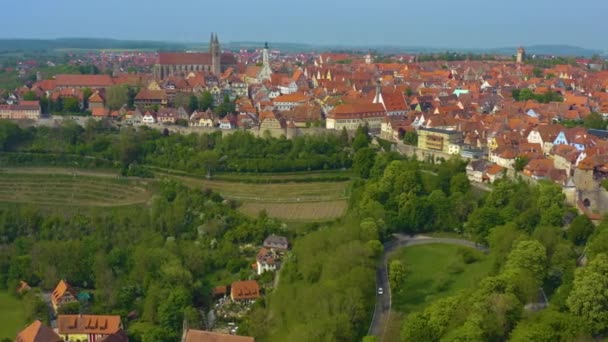 Légi Felvétel Város Rothenburg Der Tauber Németországban Bajorország Egy Napos — Stock videók
