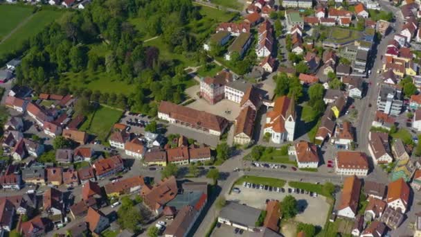Letecký Pohled Město Donzdorf Německu Slunečného Jarního Dne Během Uzamčení — Stock video