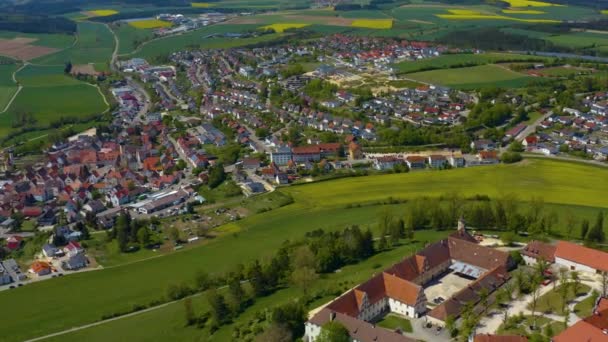 Vista Aérea Del Monasterio Ciudad Neresheim Alemania Baviera Soleado Día — Vídeos de Stock