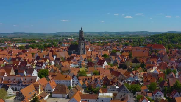 Luchtfoto Van Stad Nordlingen Duitsland Beieren Een Zonnige Lentedag Tijdens — Stockvideo