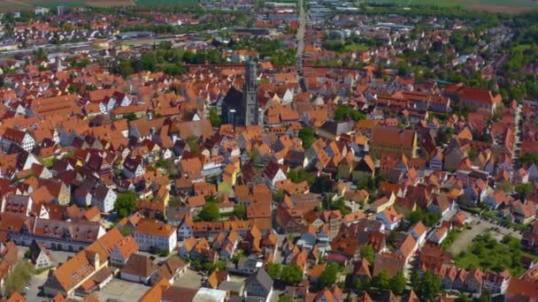 Widok Lotu Ptaka Miasto Nordlingen Niemczech Bawaria Słoneczny Wiosenny Dzień — Wideo stockowe