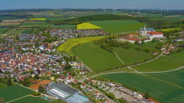 Aerial View Monastery City Neresheim Germany Bavaria Sunny Spring Day — Stock Video