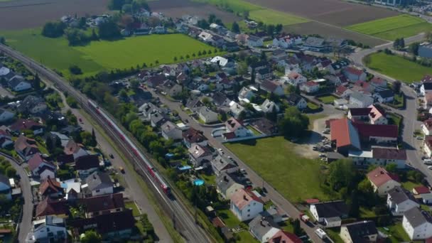 Aerial View City Gaimersheim Germany Bavaria Tracking Train Sunny Spring — Stock Video