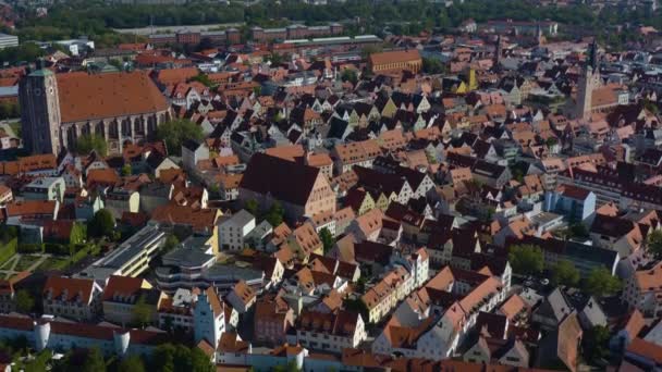 Almanya Daki Ingolstadt Şehrinin Hava Görüntüsü Bavyera Güneşli Bir Ilkbahar — Stok video