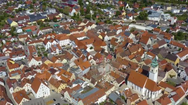Luchtfoto Van Stad Abensberg Duitsland Beieren Een Zonnige Lentedag Tijdens — Stockvideo