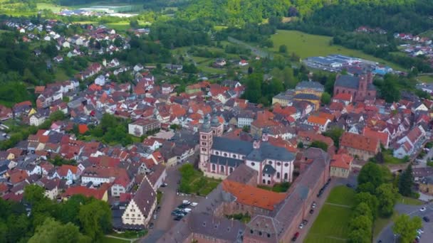 Aeriel Pohled Město Amorbach Německu Oblačném Dni Jaře — Stock video