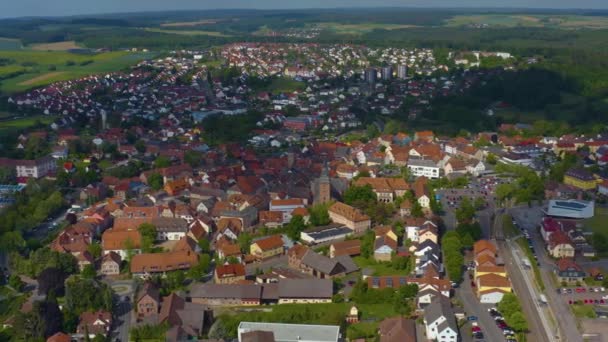 Almanya Nın Buchen Şehrinin Aeriel Manzarası Baharın Güneşli Bir Gününde — Stok video