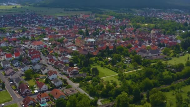 Aeriel Uitzicht Stad Elsenfeld Duitsland Zonnige Dag Het Voorjaar Tijdens — Stockvideo