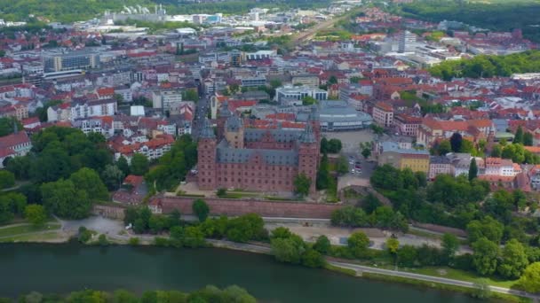 Vista Aeriel Cidade Aschaffenburg Alemanha Dia Nublado Primavera Durante Bloqueio — Vídeo de Stock