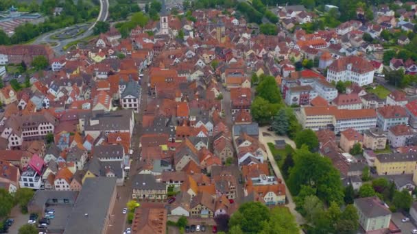 Vista Aérea Ciudad Lohr Main Alemania Día Soleado Primavera Durante — Vídeos de Stock