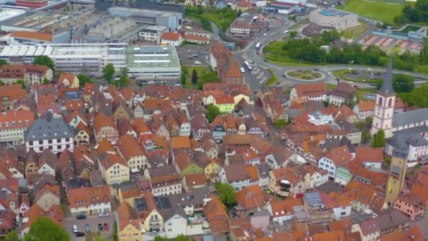 Baharın Güneşli Bir Gününde Almanya Nın Lohr Main Kentinin Aeriel — Stok video