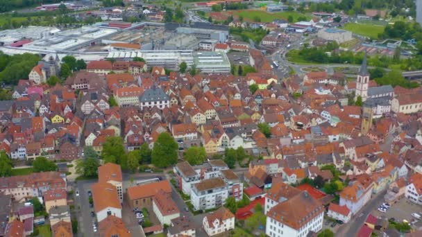 Aeriel Utsikt Över Staden Lohr Main Tyskland Solig Dag Våren — Stockvideo