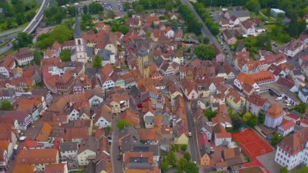 Aeriel Uitzicht Stad Lohr Main Duitsland Zonnige Dag Het Voorjaar — Stockvideo