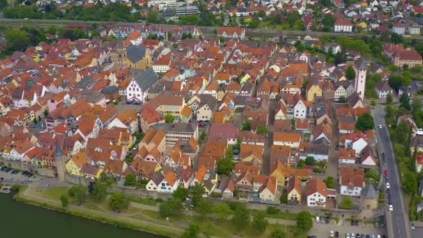 Veduta Aerea Della Città Karlstadt Main Germania Una Giornata Sole — Video Stock