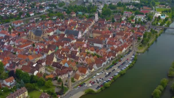 Vista Aérea Ciudad Karlstadt Main Alemania Día Soleado Primavera Durante — Vídeo de stock