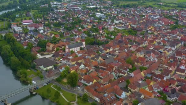 Aeriel Utsikt Över Staden Retzbach Main Tyskland Solig Dag Våren — Stockvideo