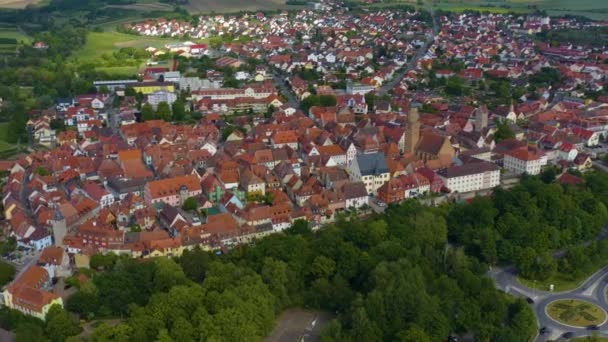 Aeriel Vista Della Città Volkach Germania Una Giornata Sole Primavera — Video Stock