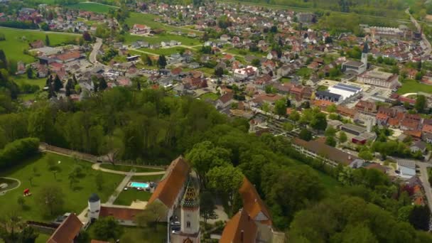 Vista Aérea Cidade Altenstadt Iller Castelo Illereichen Alemanha Dia Ensolarado — Vídeo de Stock