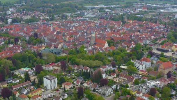 Vista Aérea Cidade Memmingen Alemanha Baviera Dia Ensolarado Primavera Durante — Vídeo de Stock