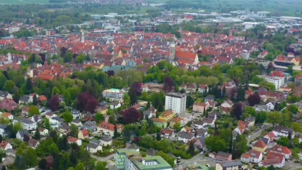 Vista Aérea Cidade Memmingen Alemanha Baviera Dia Ensolarado Primavera Durante — Vídeo de Stock