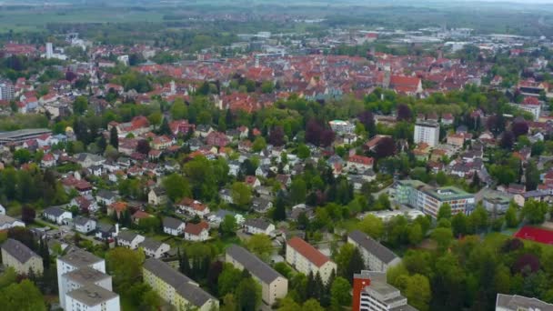 Widok Lotu Ptaka Miasto Memmingen Niemczech Bawaria Słoneczny Wiosenny Dzień — Wideo stockowe