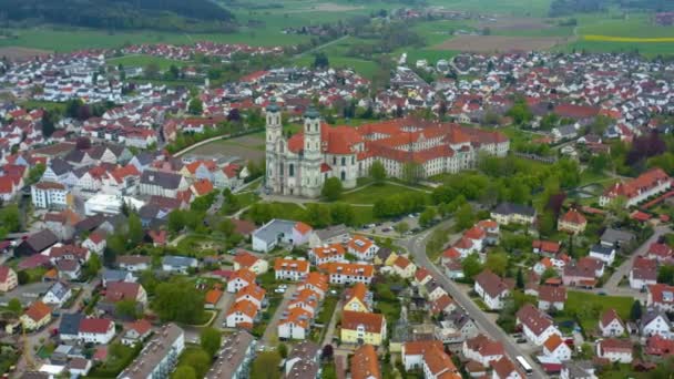 Luchtfoto Van Stad Het Klooster Ottobeuern Duitsland Beieren Een Zonnige — Stockvideo