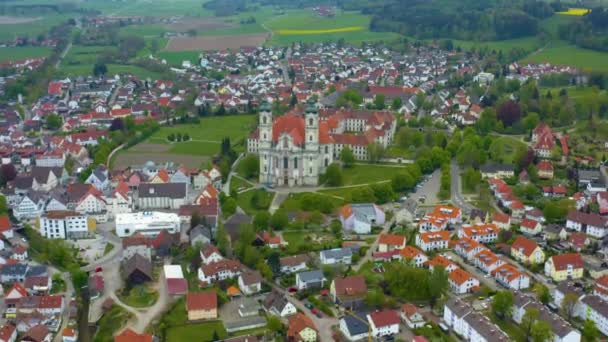 Luchtfoto Van Stad Het Klooster Ottobeuern Duitsland Beieren Een Zonnige — Stockvideo