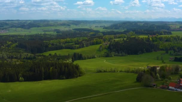 Aerial View Village Boehen Germany Bavaria Sunny Spring Day — Stock Video