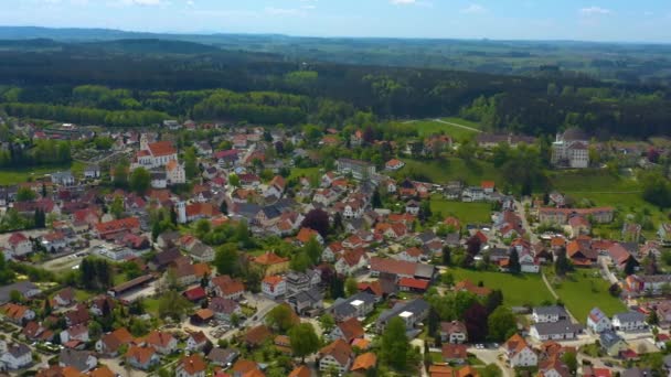 Вид Воздуха Город Замок Бад Гроненбах Германии Бавария Солнечный Весенний — стоковое видео