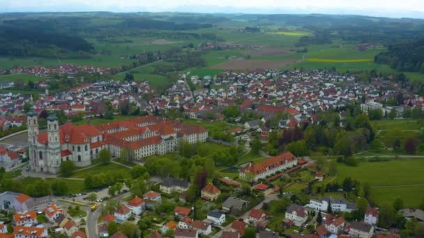 Luchtfoto Van Stad Het Klooster Ottobeuern Duitsland Beieren Een Zonnige — Stockvideo