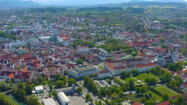 Luchtfoto Van Stad Kempten Duitsland Beieren Een Zonnige Lentedag Tijdens — Stockvideo