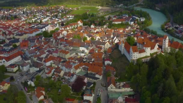 Widok Powietrza Stare Miasto Miasta Fussen Bawarii Słoneczny Dzień Wiosną — Wideo stockowe