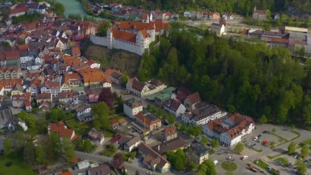 Letecký Pohled Staré Město Fussen Bavorsku Slunečného Jarního Dne Během — Stock video