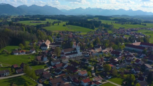 Aerial View City Monastery Steingaden Germany Bavaria Sunny Spring Day — Stock Video