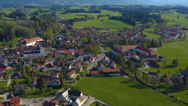 Aerial View City Monastery Steingaden Germany Bavaria Sunny Spring Day — Stock Video