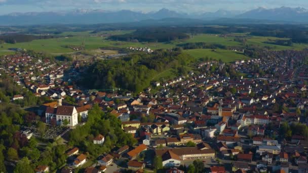 Luftaufnahme Der Stadt Und Des Schlosses Marktoberdorf Deutschland Bayern Einem — Stockvideo