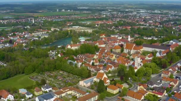 Повітряний Вид Міста Ландсберг Лех Німеччині Баварія Сонячний Весняний День — стокове відео