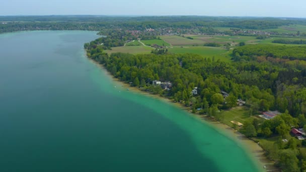 Vista Aérea Alrededor Del Lago Worthsee Alemania Baviera Soleado Día — Vídeo de stock